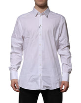 Dolce & Gabbana White Cotton GOLD Long Sleeves Dress Shirt